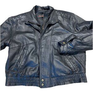 Vintage Charles Klein Leather Bomber Jacket Men’s XL Black Full Zip Liner